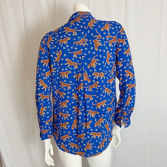 BeachLunchLounge Blue Leopard Animal Long Sleeve Button Up Blouse Women's Size S - Picture 4 of 6